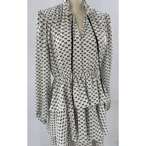 Maje Rinala Ivory Black Bow Ruffle Dress Mini Knee Length Long Sleeve 40 8 M - Picture 3 of 16